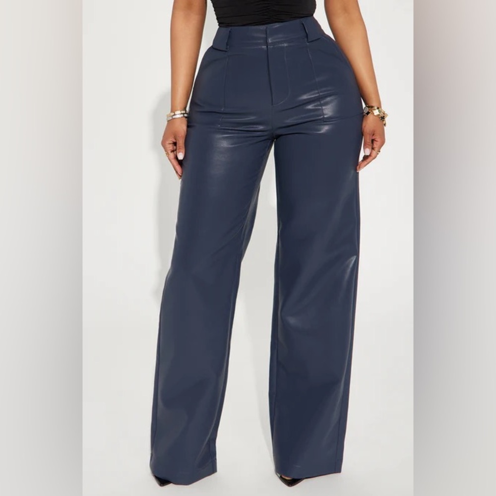 Elegant Navy faux leather Women's Pants